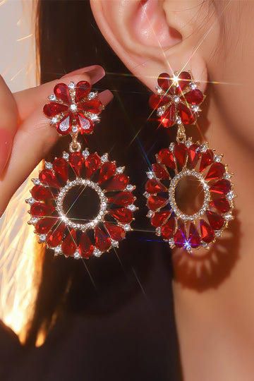 Røde fashionable Rhinestone Flower Øreringe